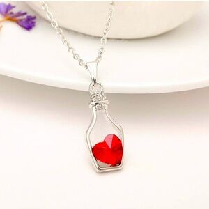 Silver Necklace Heart in a Bottle Pendant Valentines Day Jewelry